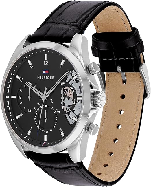 Orologio Uomo Tommy Hilfiger Baker - Pelle Nera e Dettaglio Skeleton