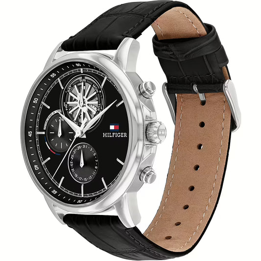 Orologio Uomo Tommy Hilfiger Steward - Pelle Nera e Meccanismo a Vista