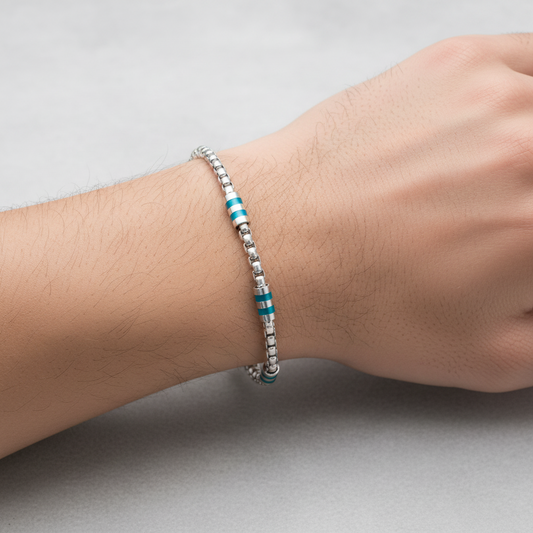 Bracciale Uomo Barilotto in Acciaio Silver e Blu - 4US