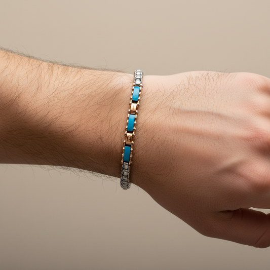 Bracciale Uomo in Acciaio PVD Blu e PVD Oro Rosa - 4US