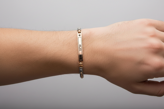 Bracciale Uomo in Acciaio PVD Oro Rosa e Zirconi Neri - 4US