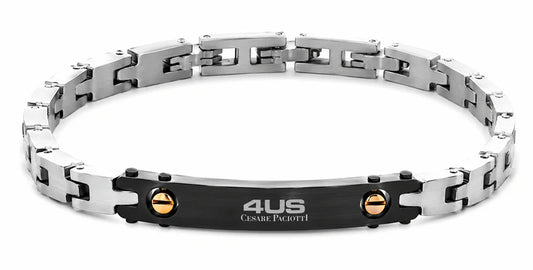 Bracciale Uomo in Acciaio PVD Gun e PVD Oro Rosa - 4US