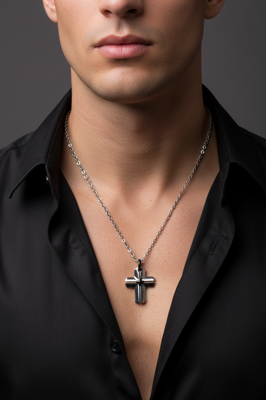 Collana Uomo Croce in Acciaio e PVD Nero - 4US