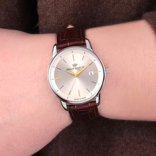 Orologio Uomo PHILIP WATCH Solo Tempo in Pelle con Quadrante Bianco