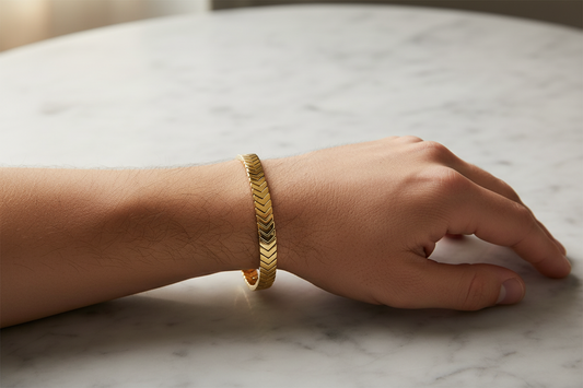 Bracciale Uomo Chevron in Acciaio Dorato - AMEN
