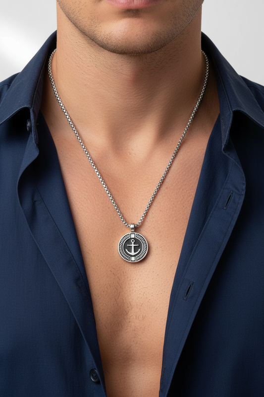 Collana Uomo Ancora Tonda in Acciaio - AMEN