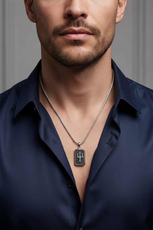 Collana Uomo Targhetta Tridente in Acciaio - AMEN
