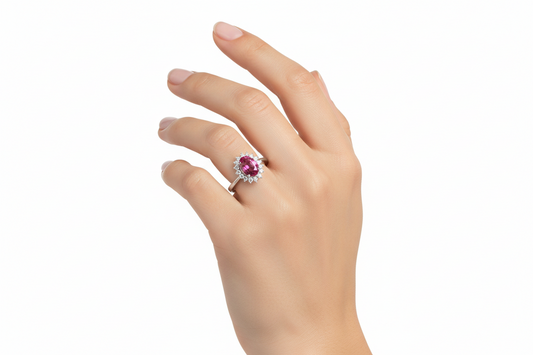 Anello Donna Lady in Argento con Pietra Rossa e Zirconi - AMEN