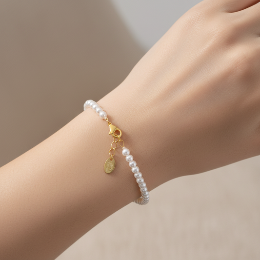 Bracciale Donna in Argento Dorato con Perle Bianche - AMEN