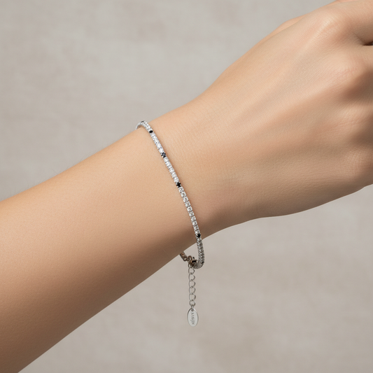 Bracciale Unisex Tennis in Argento con Zirconi Bianchi e Neri - AMEN