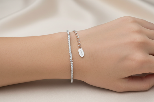 Bracciale Unisex Tennis in Argento con Zirconi Bianchi - AMEN