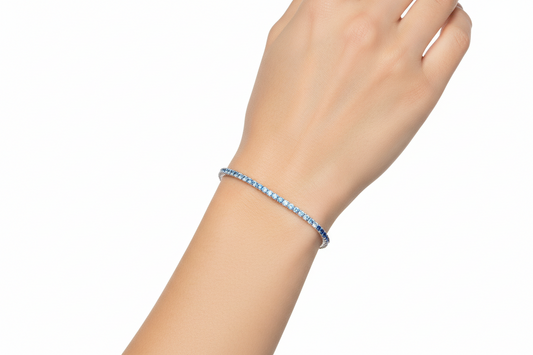Bracciale Unisex Tennis in Argento con Zirconi Azzurri e Bianchi - AMEN