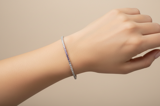 Bracciale Unisex Tennis in Argento con Zirconi Viola e Bianchi - AMEN