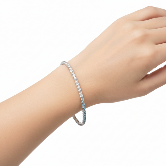 Bracciale Unisex Tennis in Argento con Zirconi Bianchi e Azzurri - AMEN