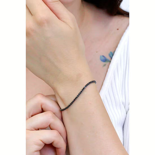 Bracciale Unisex Tennis in Argento con Zirconi Neri - AMEN