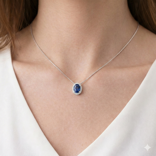 Collana in Oro Bianco 18kt con Diamante Naturale Blu - LUCCIOLE