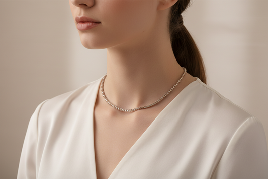 Collana Donna Tennis in Argento con Zirconi Marroni - AMEN