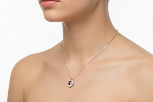 Collana in Oro Bianco 18kt con Rubino Rosso e Diamanti - PONTILLO