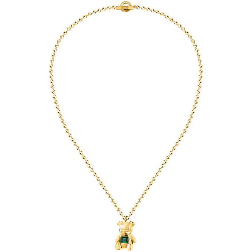 Collana Donna GCDS Coraggio Bear in Acciaio Dorato e Cristalli Verdi
