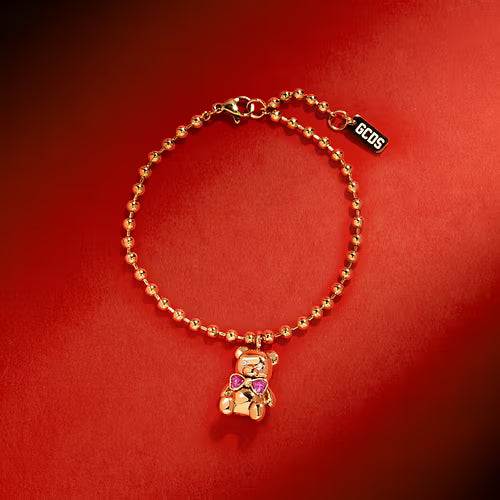 Bracciale Donna GCDS Coraggio Bear in Acciaio Dorato e Cristalli Rosa
