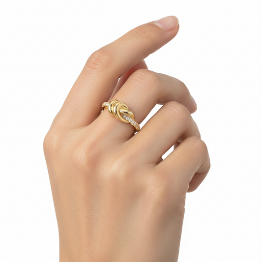 Anello Donna in Ottone Dorato con Zirconi - AMEN