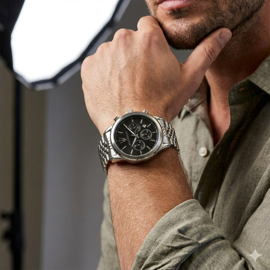 Orologio Uomo MASERATI Multifunzione in Acciaio con Quadrante Nero