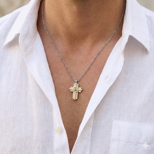 Collana Uomo MORELLATO Gold con Croce in Acciaio e Dettaglio Dorato