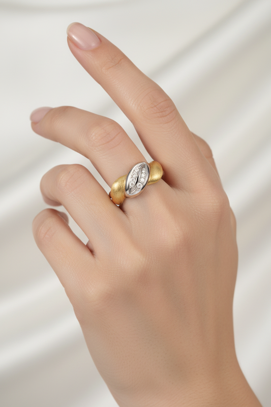 Anello Bicolore in Oro Giallo e Bianco 18kt