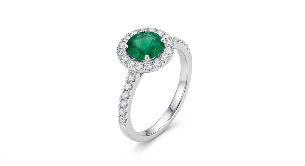 Anello Tondo in Oro Bianco 18kt Verde Smeraldo - PONTILLO