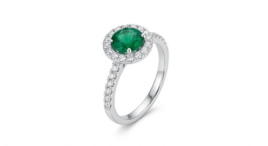 Anello Tondo in Oro Bianco 18kt Verde Smeraldo - PONTILLO