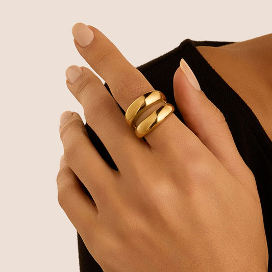 Anello Donna a Doppia Fascia in Acciaio Dorato - STROILI