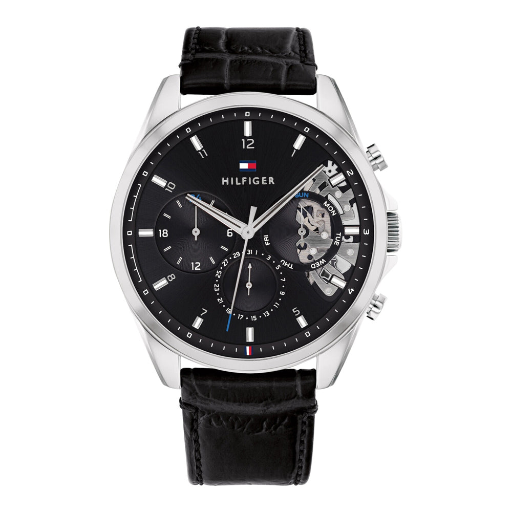 Orologio Uomo Tommy Hilfiger Baker - Pelle Nera e Dettaglio Skeleton