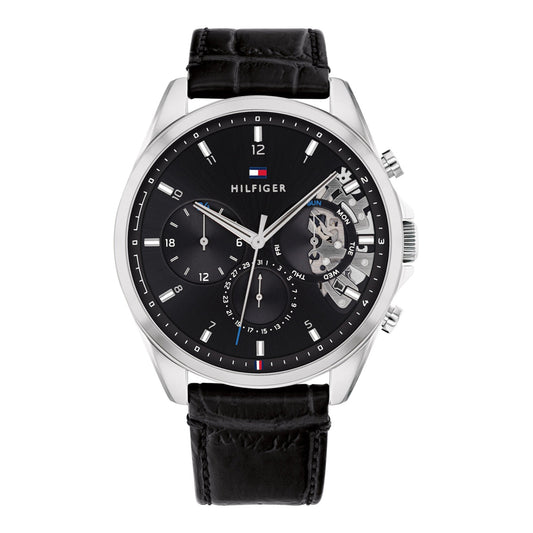 Orologio Uomo Tommy Hilfiger Baker - Pelle Nera e Dettaglio Skeleton