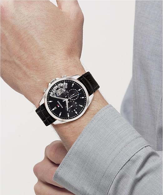 Orologio Uomo Tommy Hilfiger Baker - Pelle Nera e Dettaglio Skeleton
