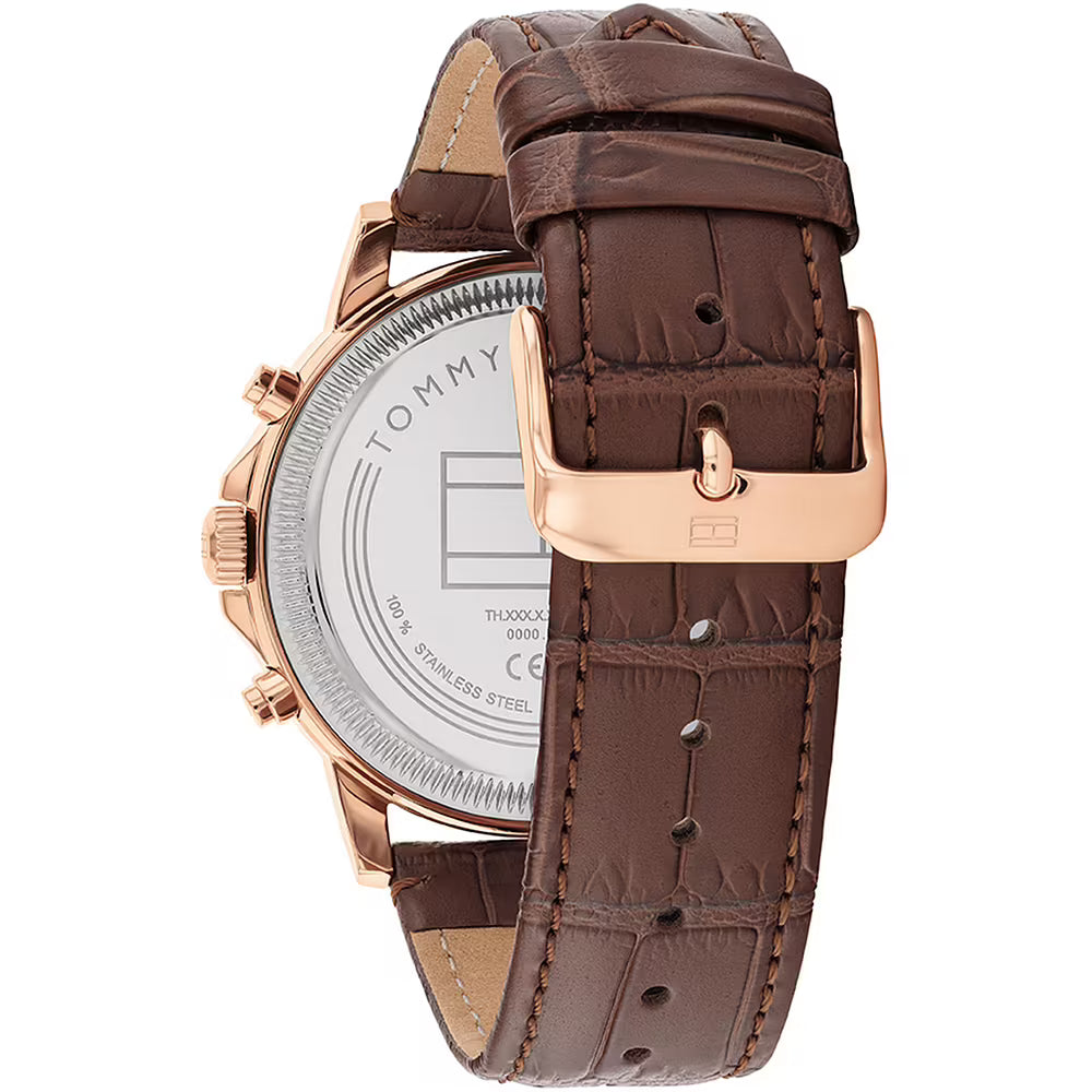 Orologio Uomo Tommy Hilfiger Steward - Solo Tempo in Pelle Marrone e Rose Gold Skeleton