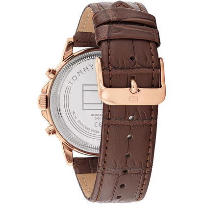 Orologio Uomo Tommy Hilfiger Steward - Solo Tempo in Pelle Marrone e Rose Gold Skeleton