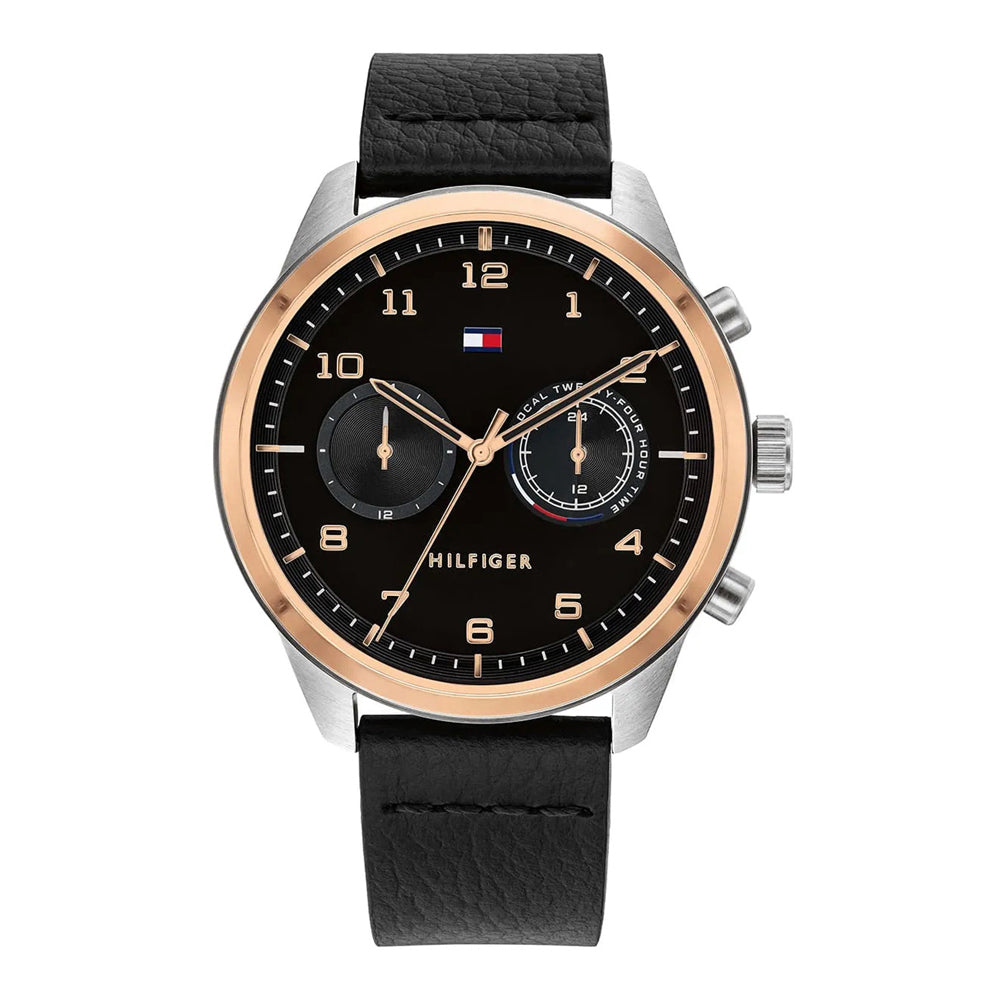 Orologio Uomo Tommy Hilfiger Patrick - Multifunzione Pelle Nera Ghiera Oro Rosa