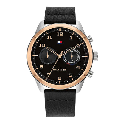 Orologio Uomo Tommy Hilfiger Patrick - Multifunzione Pelle Nera Ghiera Oro Rosa