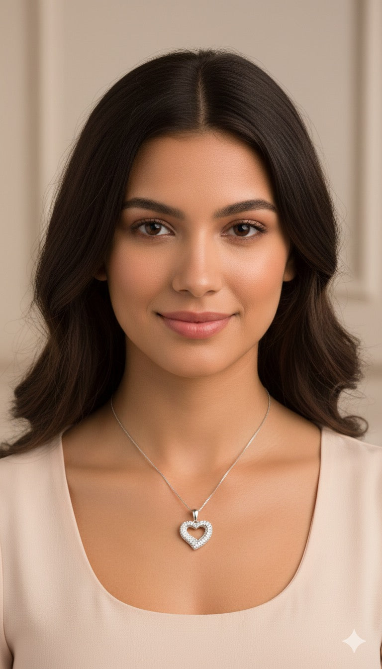 Collana Donna in Argento 925 con Cuore Bombato e Zirconi - GIOJA