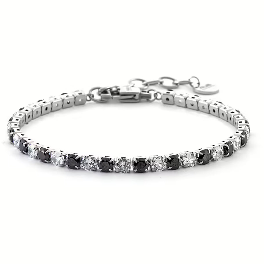 Bracciale Uomo Steel Tennis in Acciaio Nero e Bianco - 4US
