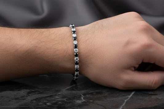 Bracciale Uomo Steel Tennis in Acciaio Nero e Bianco - 4US