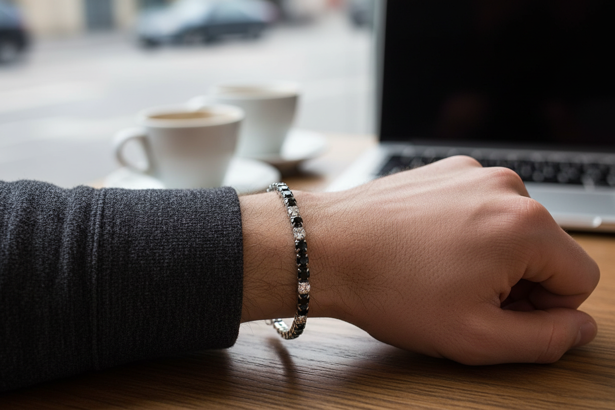 Bracciale Uomo Steel Tennis in Acciaio 3 Neri 1 Bianco - 4US
