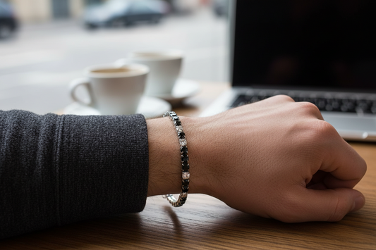 Bracciale Uomo Steel Tennis in Acciaio 3 Neri 1 Bianco - 4US