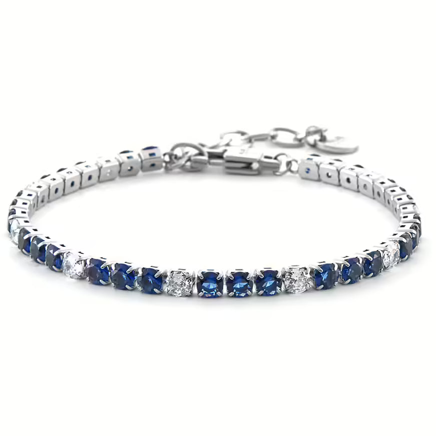Bracciale Uomo Steel Tennis in Acciaio 3 Blu 1 Bianco - 4US