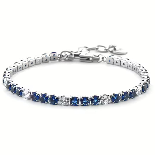 Bracciale Uomo Steel Tennis in Acciaio 3 Blu 1 Bianco - 4US