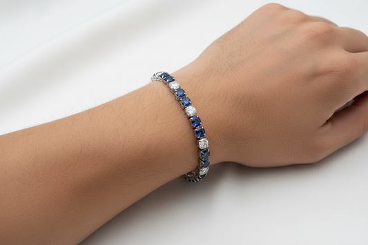 Bracciale Uomo Steel Tennis in Acciaio 3 Blu 1 Bianco - 4US