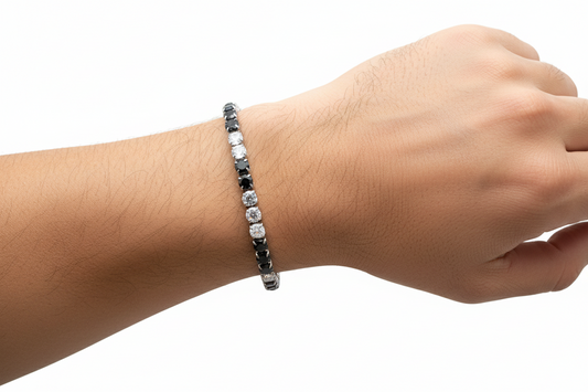 Bracciale Uomo Steel Tennis in Acciaio 3 Neri 3 Bianchi - 4US