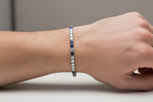 Bracciale Uomo Steel Tennis in Acciaio 3 Blu 3 Bianchi - 4US