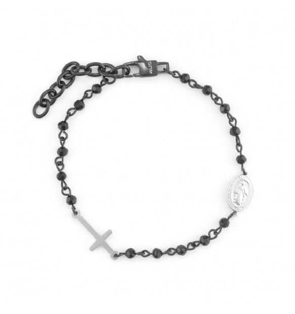 Bracciale Uomo in Acciaio Nero Rosario - 4US