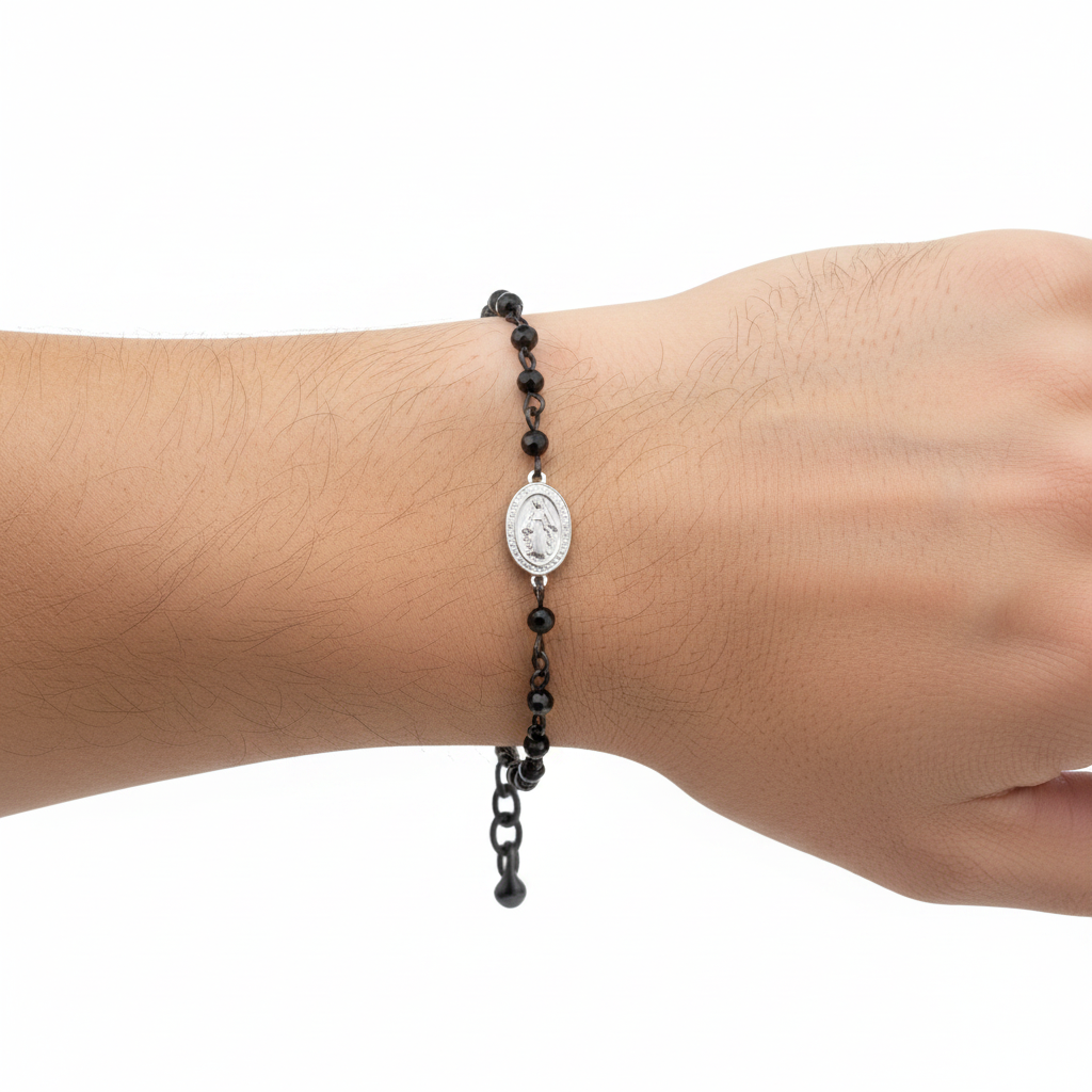Bracciale Uomo in Acciaio Nero Rosario - 4US